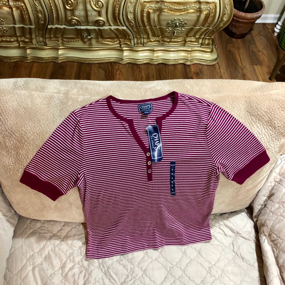 Chaps New w/tag Burgundy/White Striped Top